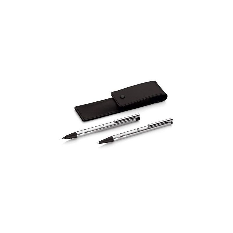 Set de deux stylos (bille et mine en bois) avec son étui en cuir collection Volkswagen